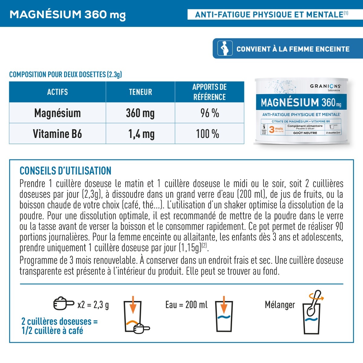 Citrate de magnésium Granions  composition