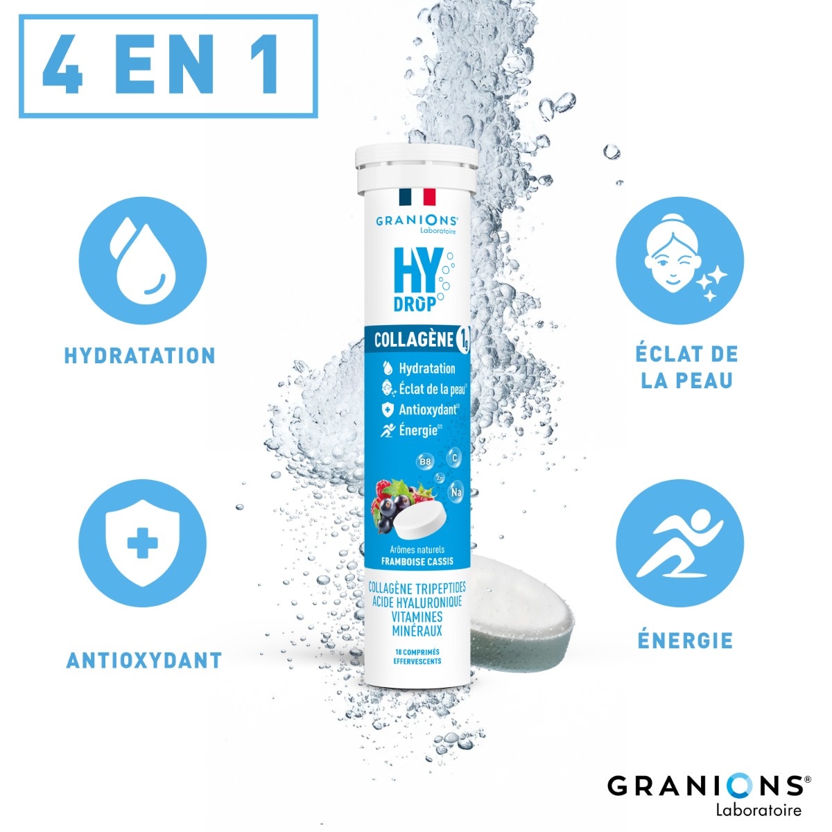 GRANIONS HYDROP – Collagène + Électrolytes 4-en-1