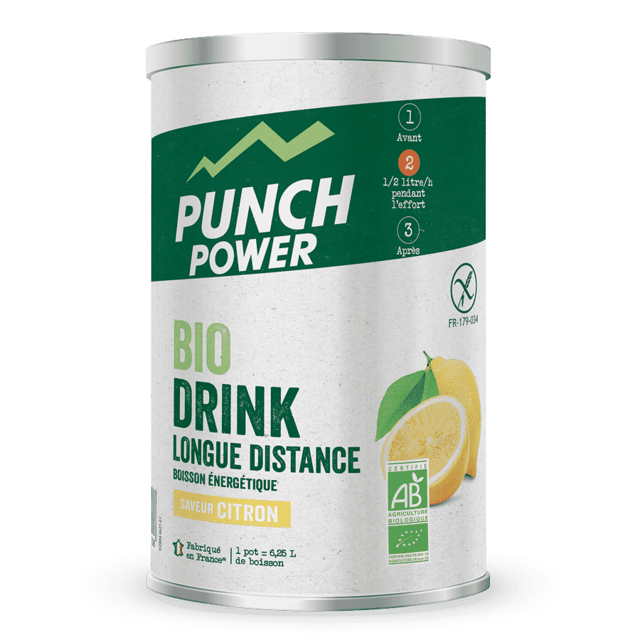 Punch Power Boisson Energétique Biodrink Longue Distance 500 g - Saveur Citron - Pour un apport énergétique maximal pendant les efforts de longue durée - Face