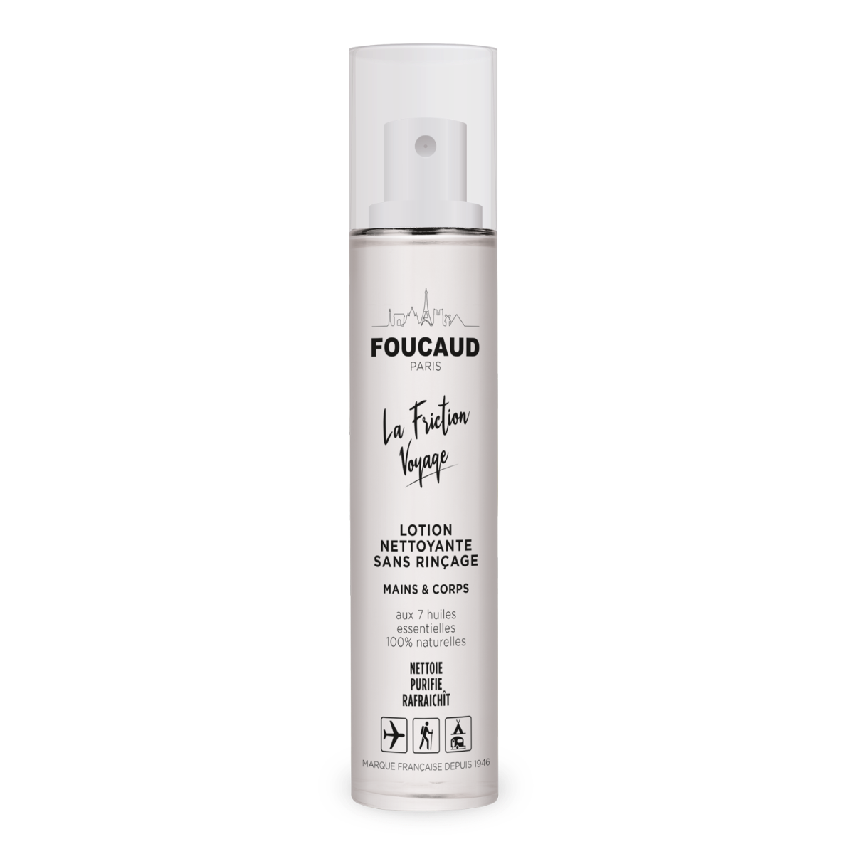 FOUCAUD Friction de Voyage 50 ml pour nettoyer, purifier et rafraîchir en toutes circonstances (même sans eau) 