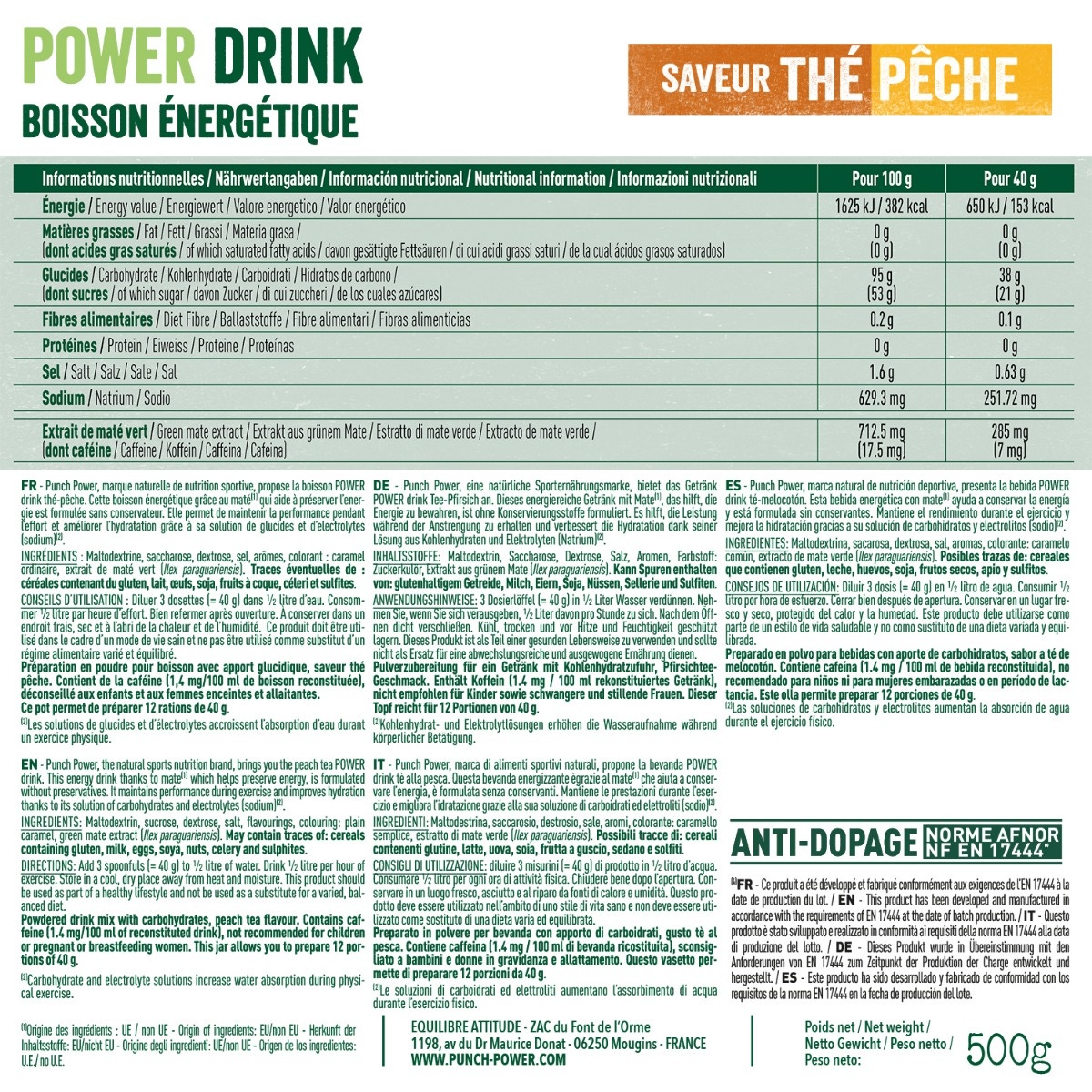 Punch Power Biodrink 500 g - Té-melocotón