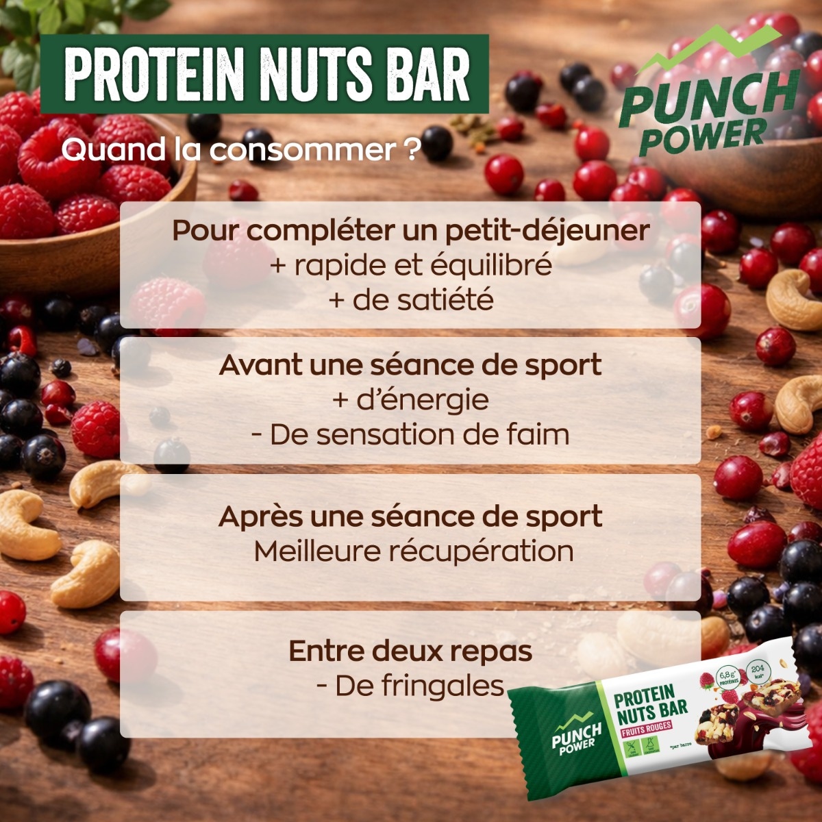 Punch Power - Barre protéinée noix & fruits rouges 