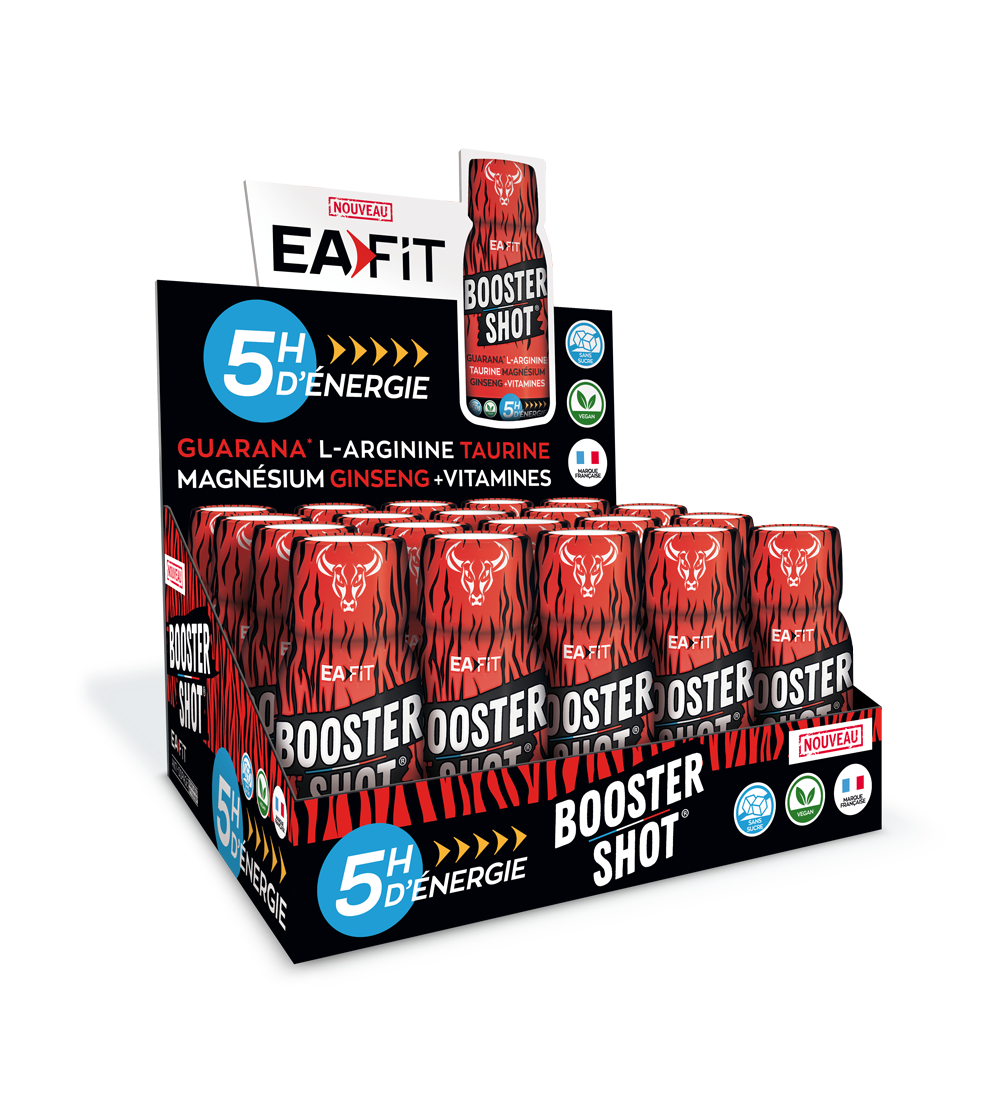 EAFIT Booster Shot - 5h d'énergie naturelle - Guarana - L-Arginine - Taurine - Magnésium - Ginseng - Vitamines - Boite de 20